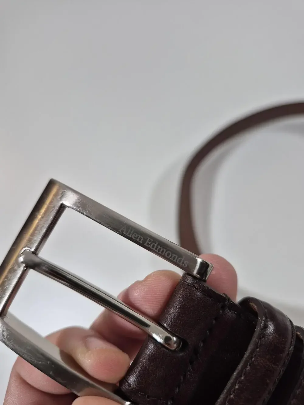 Allen Edmonds Belt Men's 32 Brown Leather Dress Handcrafted USA Logo Buckle